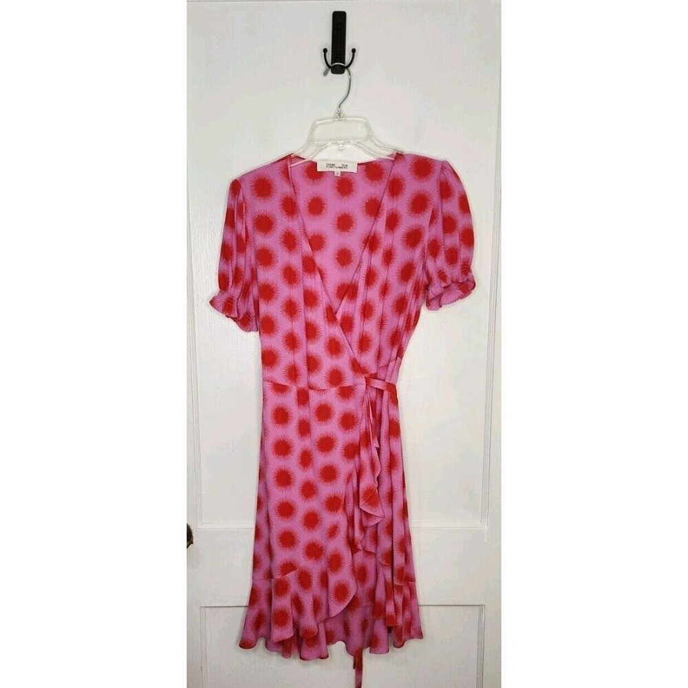 Diane Von Furstenberg Pink and Red Polka Dot Wrap Dress